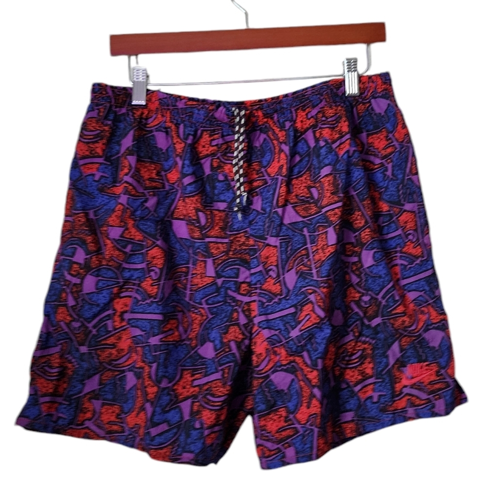 NIKE x VINTAGE Spell Out Swoosh Abstract All Over Print Shorts 80s size M